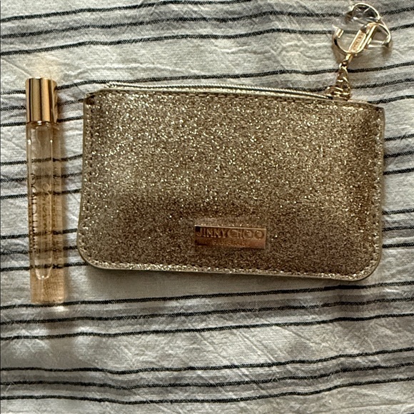 Jimmy Choo Other - Jimmy Choo Gold Glitter Zip Pouch Keyring